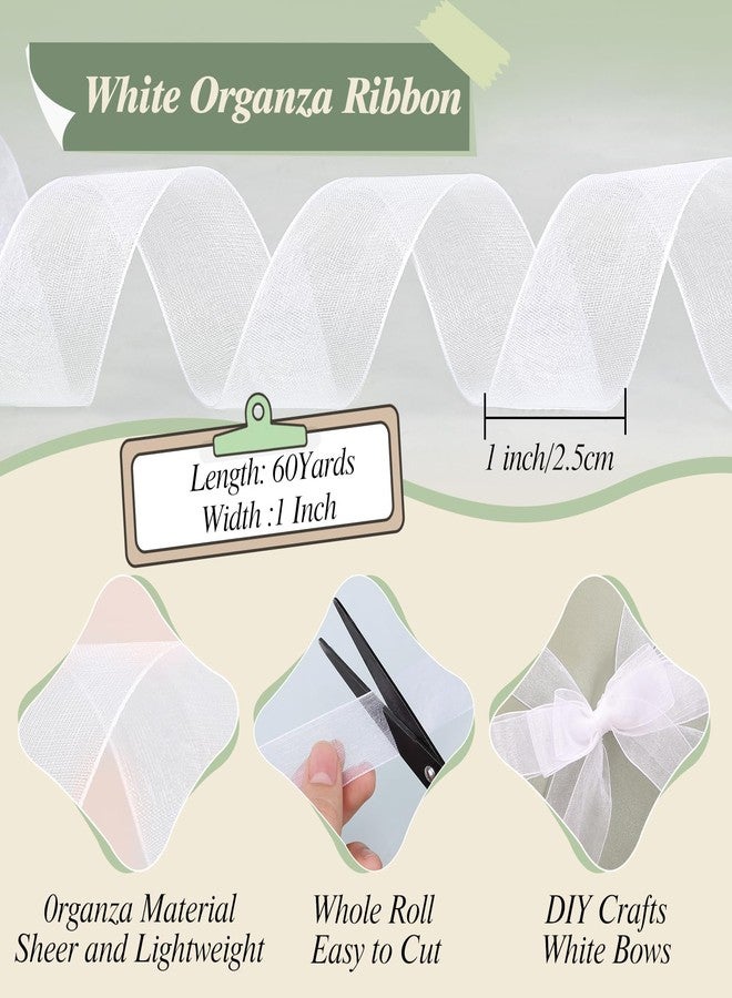 woric Organza Sheer Ribbon 1 Inch 60 Yards White Ribbon for Bows Crafts Gift Wrapping Wedding Invitation Bride Baby Shower Party Favors Decorations - Image 2